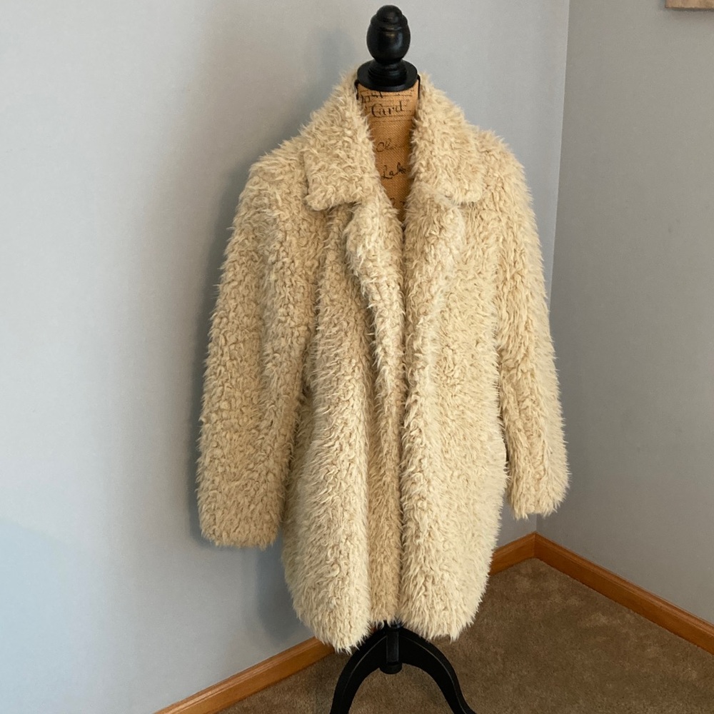 NWT Shaggy Faux Fur Teddy Jacket Women Size 1X Open-Style Tan by BP